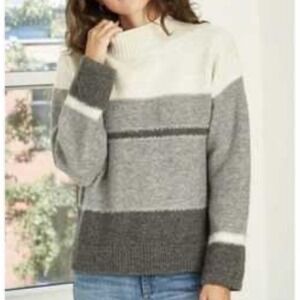 UNIVERSAL THREADS | Striped Colorblock Oversized Mock Neck Pullover Sweater, S
